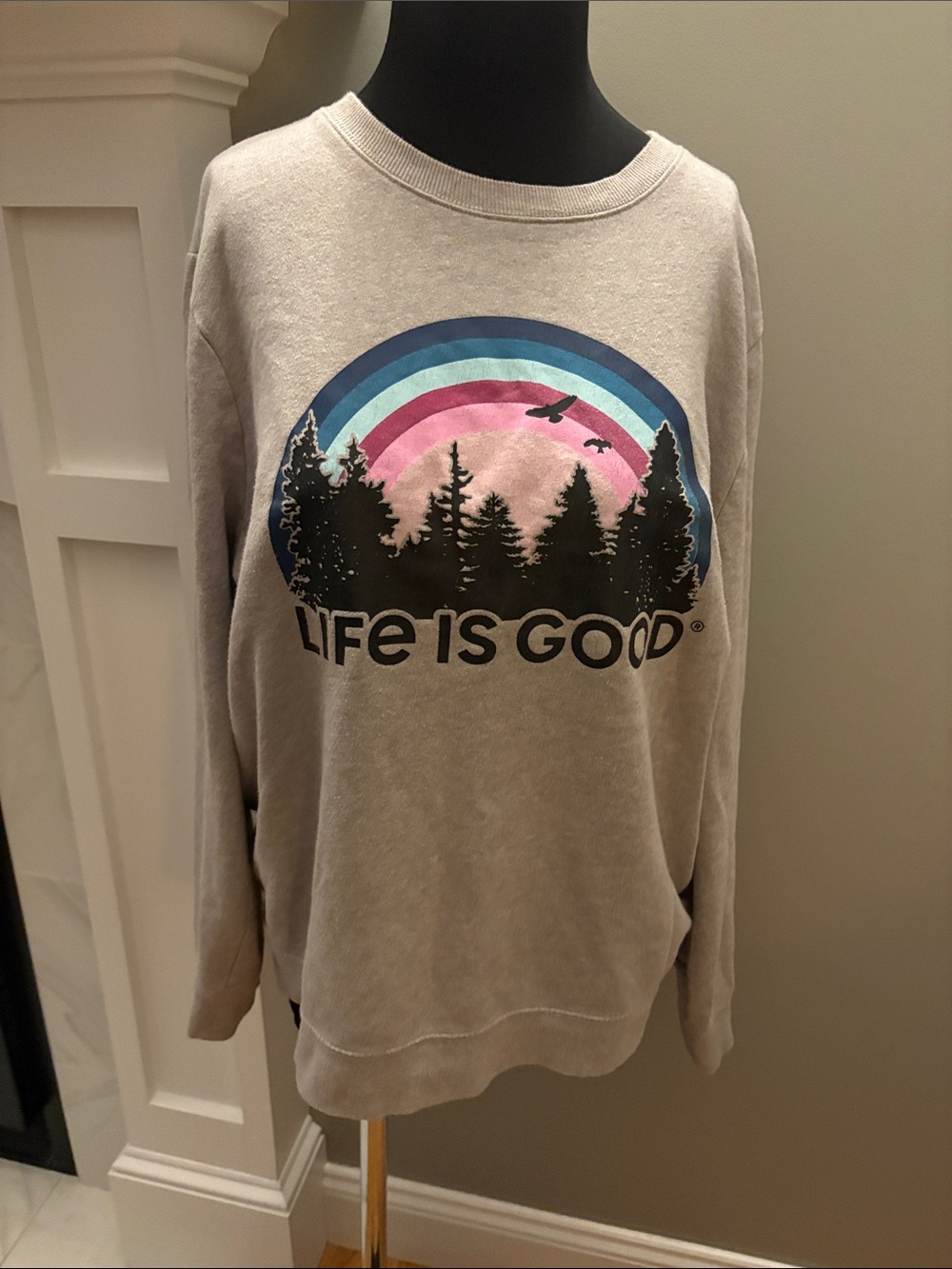 Life Is Good Light Grey Crewneck with Rainbow Tree Graphic - Picture 3 of 7